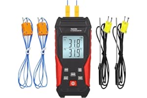 AOOFCMLLC Thermocouple Thermometer, Digital Dual Channels Thermocouple with 4 K-Type Thermocouple Probes LED Backlight Displa