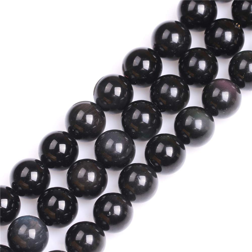 GEM-Inside Natural 16mm Black Obsidian Round Gemstone Semi Precious Loose Beads for Jewellery Making 15''