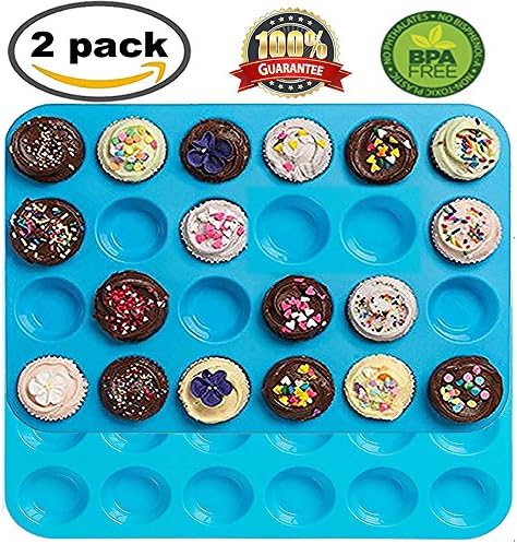 Mini Muffin Pan 2 Pack Premium Silicone Cupcake Baking Pan Large Non Stick 24 Cups Cookies Molds Bakeware Tin Soap Tray Mould Blue