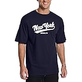 Men's Graphic Tees New York Art Fonts Letter Print Crewneck Casual Regular Short Sleeve T-Shirt for Men