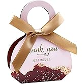 DORIS HOME 50 pcs Birthday Wedding Party Favor Boxes,Burgundy 2.5 * 1.37 * 3 inch Wedding Gift Bags Chocolate Candy and Gift Boxes Bridal Shower Party Paper Gift Boxes with Ribbons