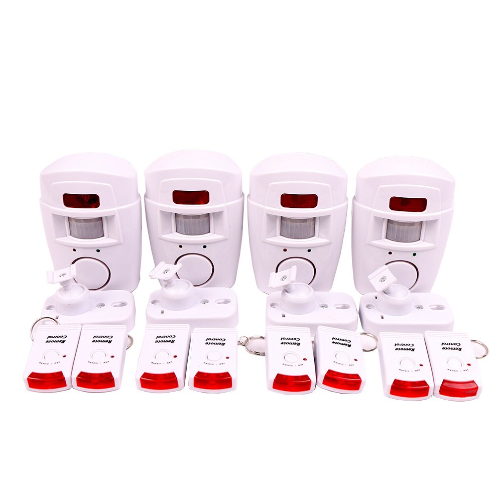 WER Infrared Wireless Motion Detection Alarm, Home Safety, Summer Garage, Storage Center, Caravan Alarm System, Battery Power Supply With 2 X Remote Control (4 Pack)