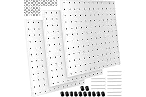 ZOENHOU 3PCS Metal Pegboard Panels 12x12 Inch, White Wall Organizer 1/8 and 1/4 Pegboard for Garage Tool Storage and Workbenc