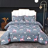 SDIII 3PCS Gray Unicorn Comforter Set Twin, Soft Microfiber Lightweight Twin Girls Comforter, Princess Unicorn Bedding Quilt for Girls Kids and Teens