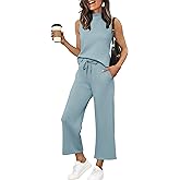 XIEERDUO Two Piece Sets for Women Summer Lounge Sets Beach Vacation Travel Outfits Casual Wide Leg Pants Matching Sets