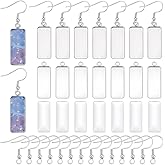 UNICRAFTALE 50 Sets Stainless Steel Earring Wire Hooks with Blank Rectangle Pendant Trays Cabochon Earring Settings Metal Bezels and Earrings Hooks Earrings Blanks for Jewelry Making Tray 10x25mm