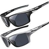 DEHOTRE 2 Pack Bifocal Reading Sunglasses Men Wrap Around Sports Sun Readers Outdoor Clear Top Soft Nose Pads PC Frame UV400