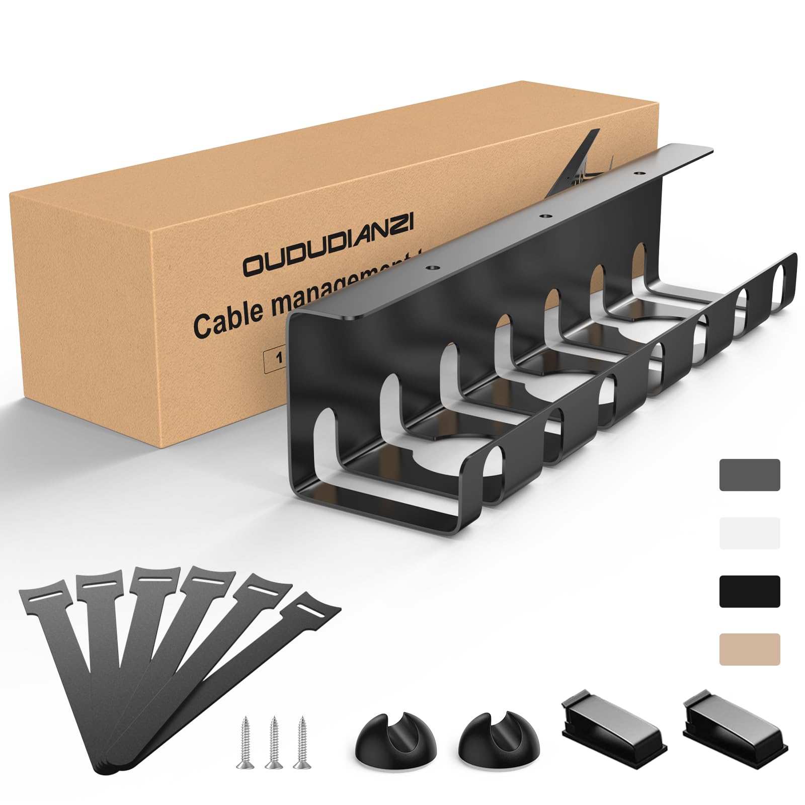 Oududianzi 1-Pack Under Desk Cable Management, Stainless Steel Cable Organizer Tray- 43CM, Includes Accessories, Keeping Cable Desk Tidy for Office and Home (Black)