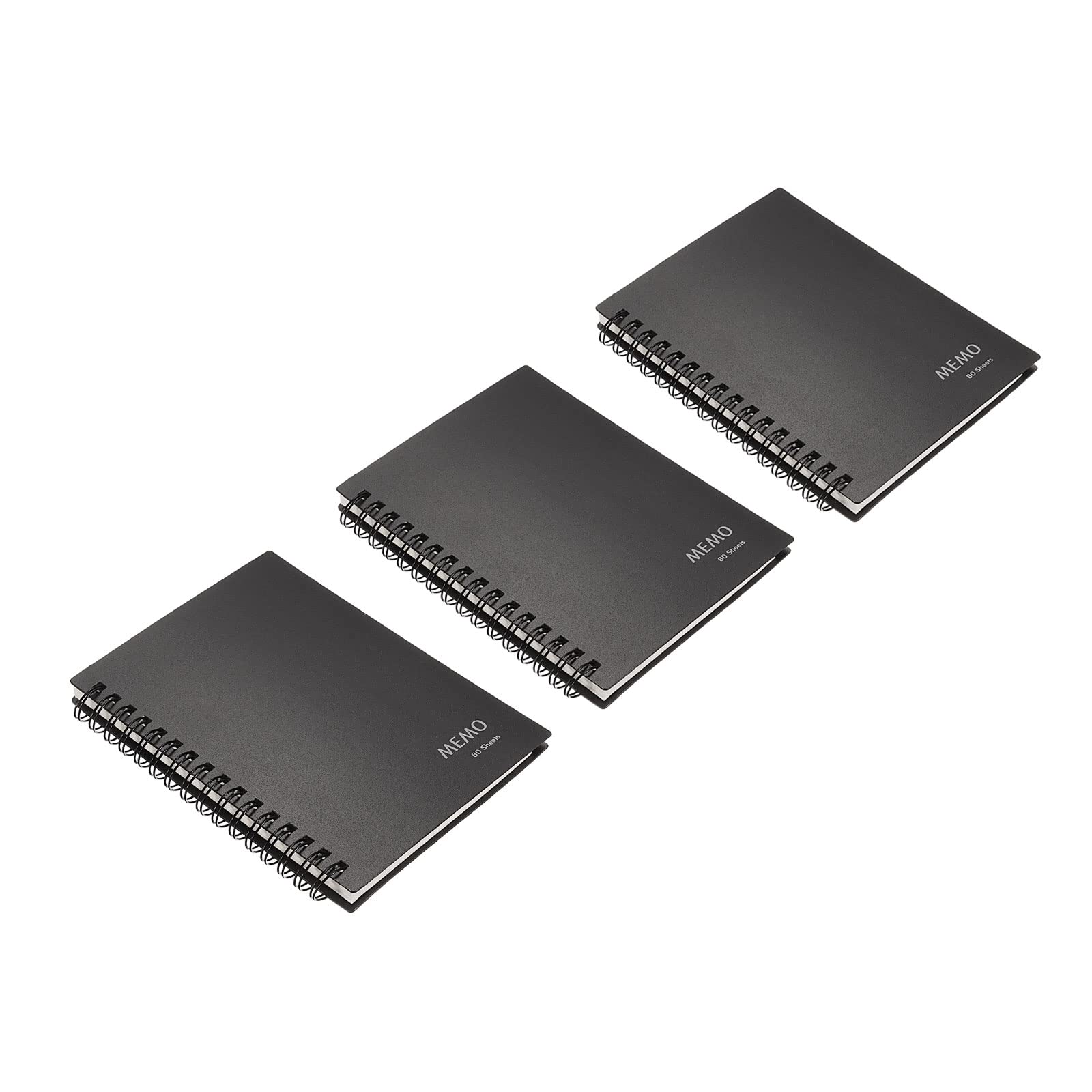 PATIKIL A6 Size Memo Pads, 3 Pack 4.3 x 5.9 Inch 80 Sheets Hardcover Ruled Paper Spiral Notebooks for Home Office, Black