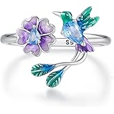 MUNDELL 925 Sterling Silver Blue Turtle Adjustable Ring Floral Bird Animal Open Ring Seahorse Wrap Finger Rings for Women Statement Ring Fine Jewelry