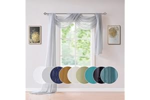 ASATEX Medium Length 56" (W) x 144" (L) Grey Silver Sheer Window Scarf. Voile Window Treatments are Perfect As Valance Scarves As Well As Bed Canopy Or Wedding Decoration. AMA 56" x 144" Silver