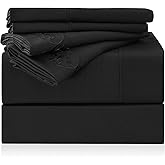 LONAVA Queen Size Sheet Set - 6 Piece Hotel Luxury Wrinkle-Free Microfiber Sheet, Oeko-TEX Certified, Breathable & Elastic, 16" Deep Pockets, Very Black