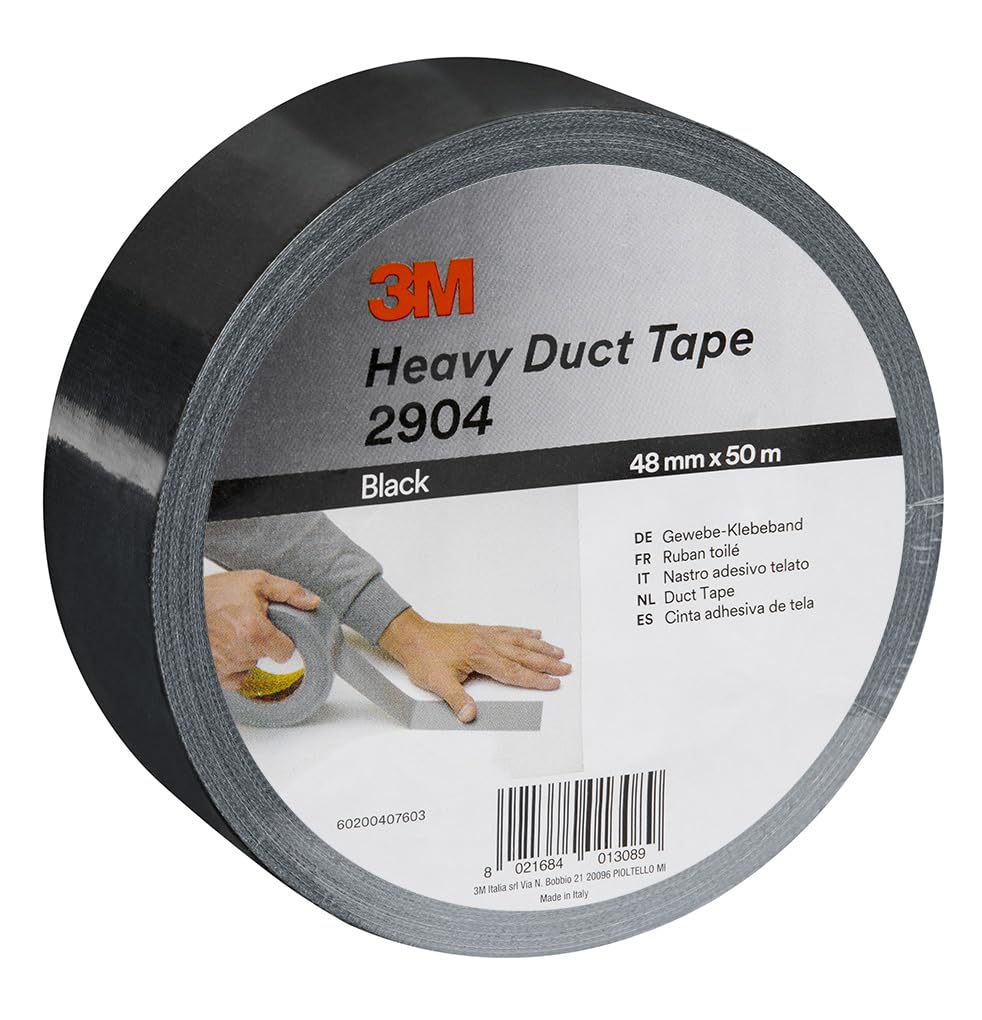 3M Heavy Duty Duct Tape 2904, Highly Conformable, Strong Gaffa tape, 48 mm x 50 m, Black, 1 Roll