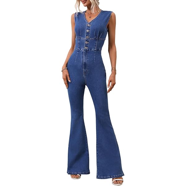 Amazon.com: YOUFE Women's Sexy Sleeveless Denim Jumpsuit