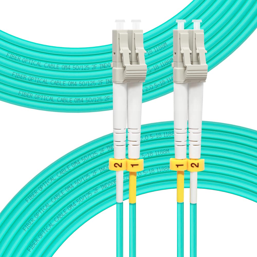 FLYPROFiber 100m/328ft OM4 LC to LC Fiber Patch Cable | Length Options: 0.5m-100m, 40GB/100GB Duplex, 50/125um Multimode Fiber Optic Cable Cord LSZH 100Meter(328ft)