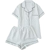 Verdusa Pajamas For Women Set 2 Piece Summer Pajama Sets Cute Pjs Lounge Matching Button Shirt with Shorts