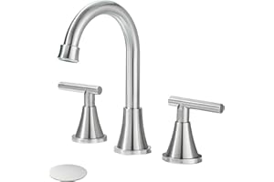Alenart Brushed Nickel 2-Handle Widespread Bathroom Faucet with Valve 3-Hole Modern Vanity Sink Faucet with Pop-Up Drain and 
