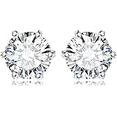 JewelryPalace Round Cut 4-9mm 0.6-6ct Moissanite Solitaire Stud Earrings for Women, 925 Sterling Silver 14k White Gold Plated Earrings for Her, Classic Simulated Diamond Earrings VVS D-F