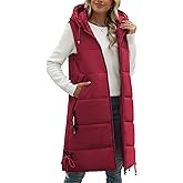 HEEKPEK Women Long Hooded Puffer Vest Winter Warm Quilted Sleeveless Down Jacket Casual Trendy Full-Zip Outerwear Drawstrings