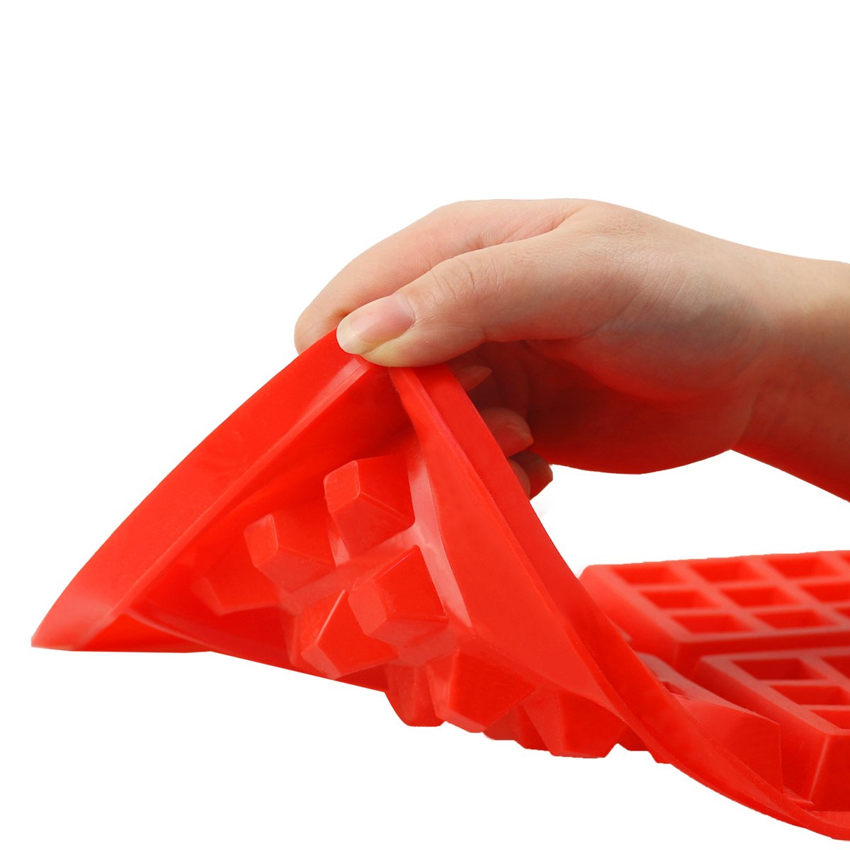 Waffel Form 2er Set Herz und Rechteckige Silikon Backform Kuchenform Eiswürfelform Schokoladen Süßigkeiten Formen Rot