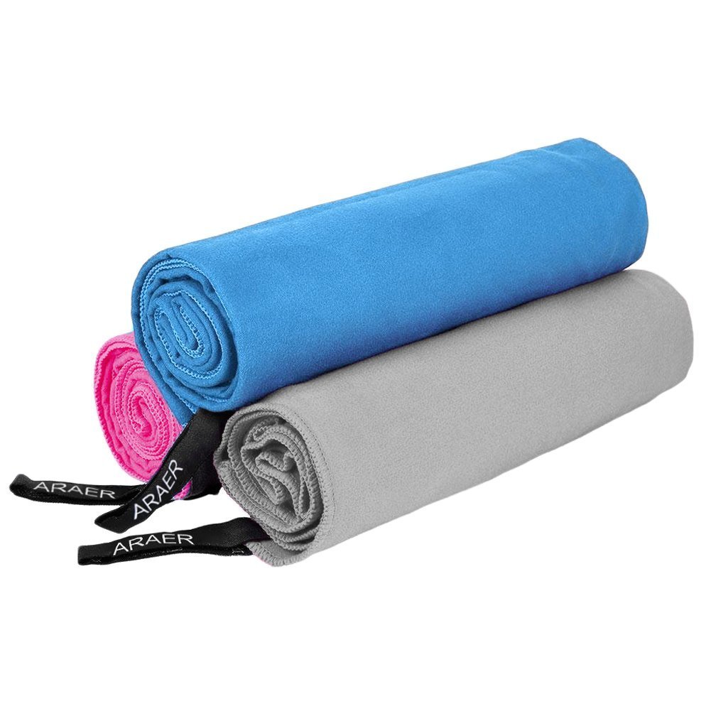 Serviette en Microfibre, ARAER Léger et Ultra Absorbant à Séchage Rapide Serviette de Toilette avec un Sac de Transport pour Voyage, Sports, Gym, Camping, Natation, Yoga, Pilates, Plage, Bain ou à la Maison – La Serviette de Voyage Idéale