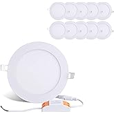BRILLIHOOD 12W 6-inch Ultra-Thin Round LED Recessed Ceiling Panel Down Light with Driver, 1,000 Lumens, 80W Incandescent Equivalent, Home, Office, Commercial Lighting - Pack of 10, 6000K Cool White