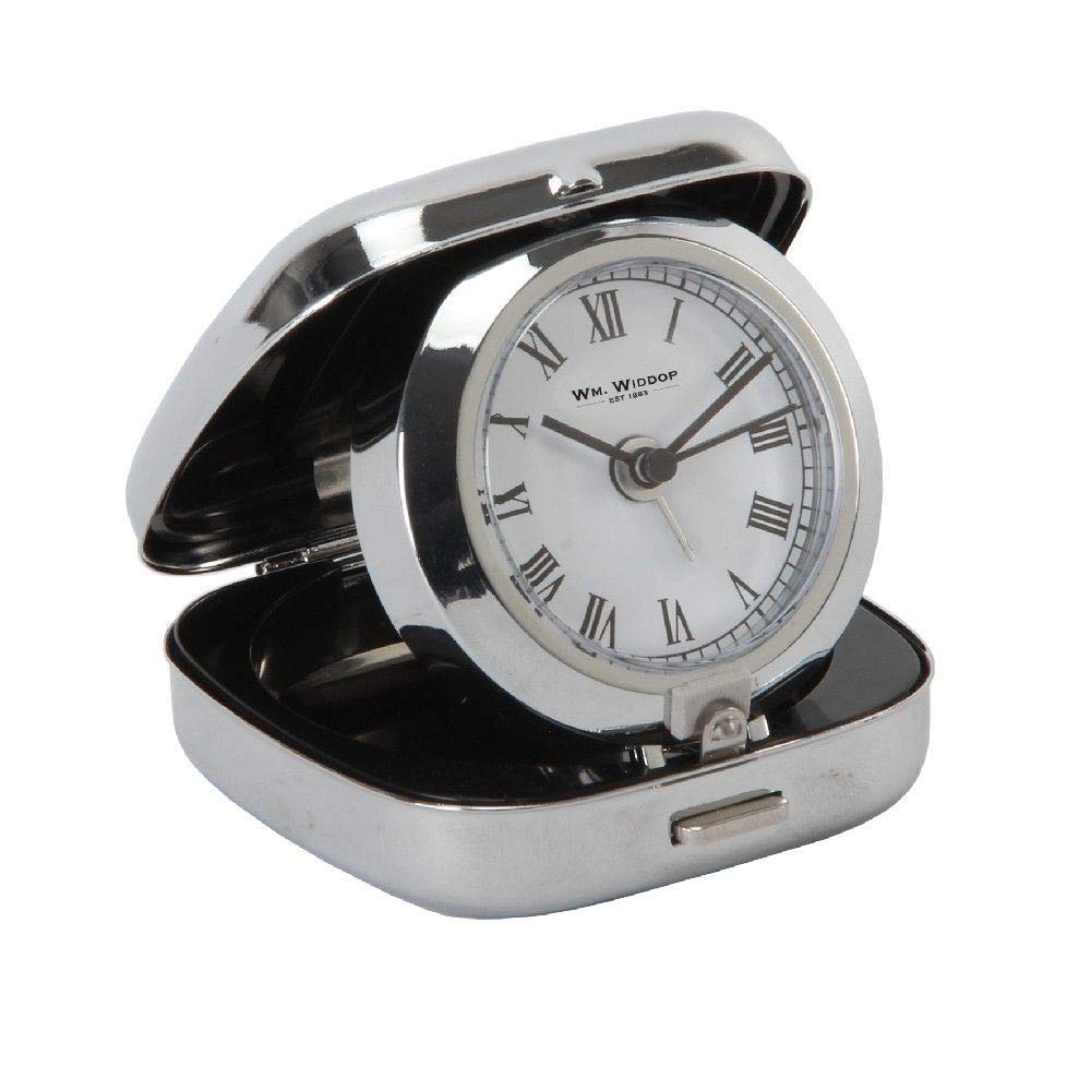 Widdop Metal Case Folding Travel Alarm Clock Desk Roman Numerals Time Portable