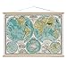 World Hemispheres Map Poster Hanger Kit Atlas Vintage Style 28 x 20