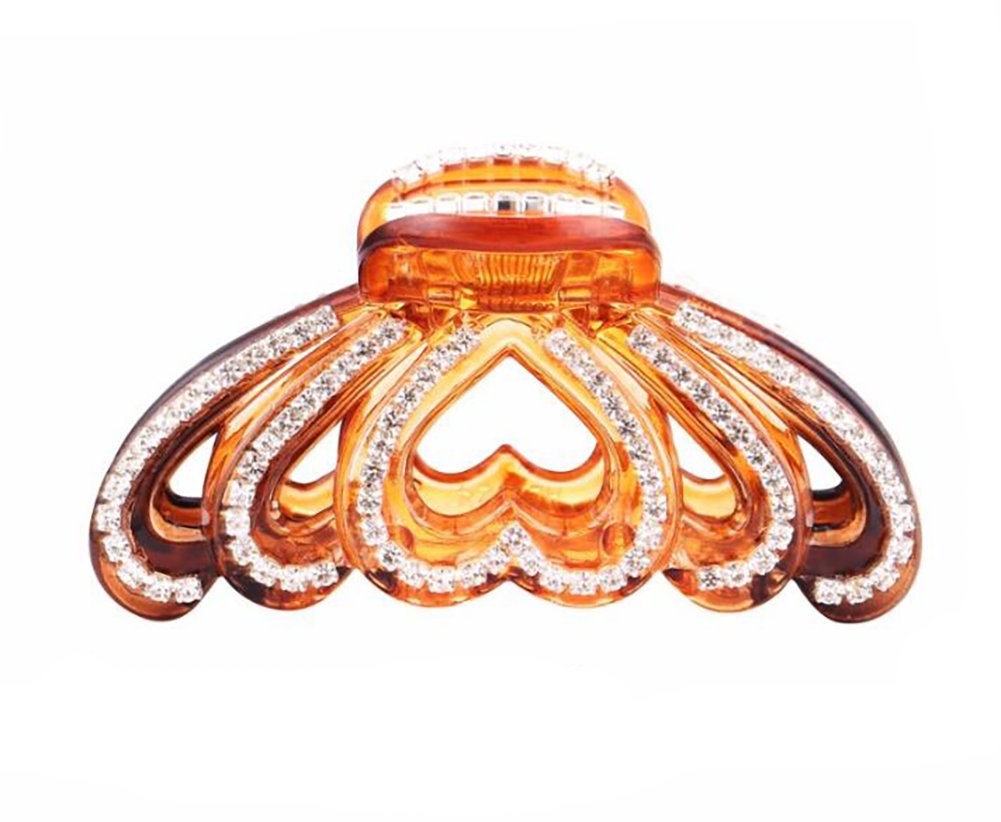 Women Girls Elegant Love Shape Rhinestone Crystal Hair Clip Jaw Clip Lady Hairpin Hair Claw Head Dress (Brown)