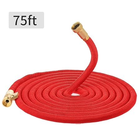 Decdeal Flexibler Gartenschlauch Rot Dehnbarer Wasserschlauch 3/4 Zoll Massivem Messing Armaturen Bewässerungsschlauch mit Au
