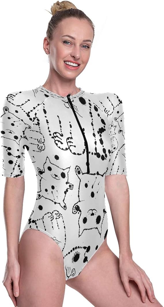 Amazon 半袖ワンピース水着 ペット キャラクター レディース 競泳水着 女性半袖スイムウェア フィットネス水着 体型カバー トレーニング ウェットスーツ スクール水着 温泉 水泳 プリント 海水浴 かわいい ファスナー付き ワンピース 通販