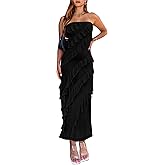 BTFBM Women Summer Elegant Strapless Midi Ruched Bodycon Dress Solid Color Stretch Mesh Slim Party Cocktail Dresses