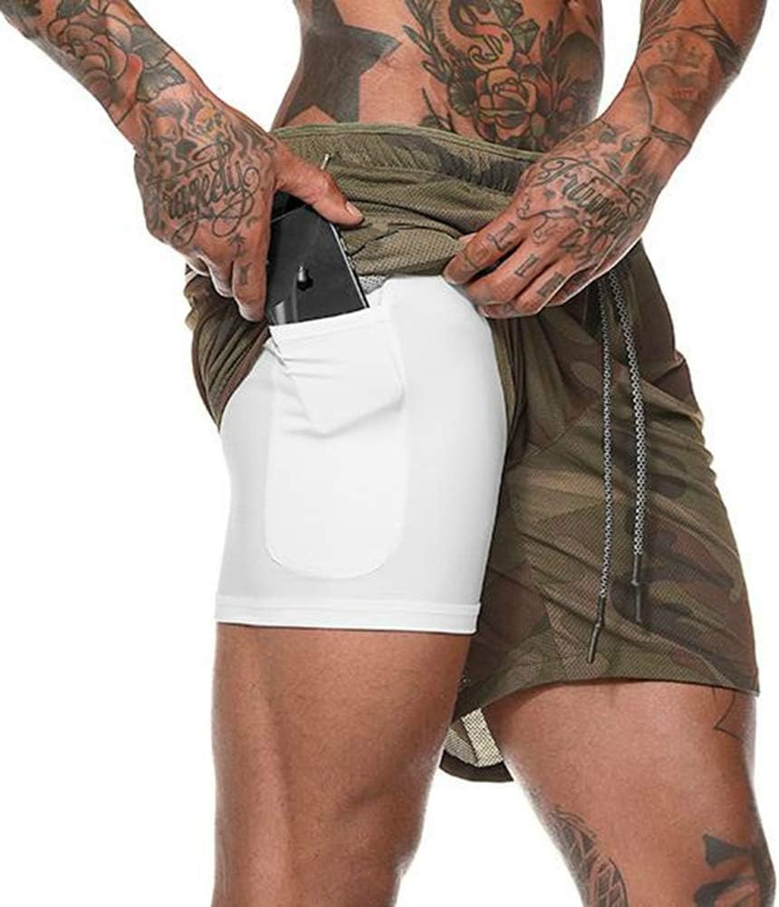 DUOFIER Men's 2-in-1 Running Shorts Workout Training Short with Inner Compression Short and Zip Pocket