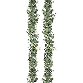 Primst 2 Pcs 5.9 Ft Artificial Eucalyptus Flowers Garland, Eucalyptus Leaves Decor for Home Decoration Artificial Vine for Mantle Office Party Wedding Arch Decor (2)
