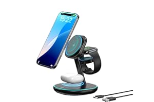 EnergyCell 3-in-1 Charging Station, 2X Faster 15W Wireless Charging Station for iPhone 16/15/14/13/12, for Apple Watch, AirPods, Magnetic Wireless Charger with Sleep Friendly Light (Black)
