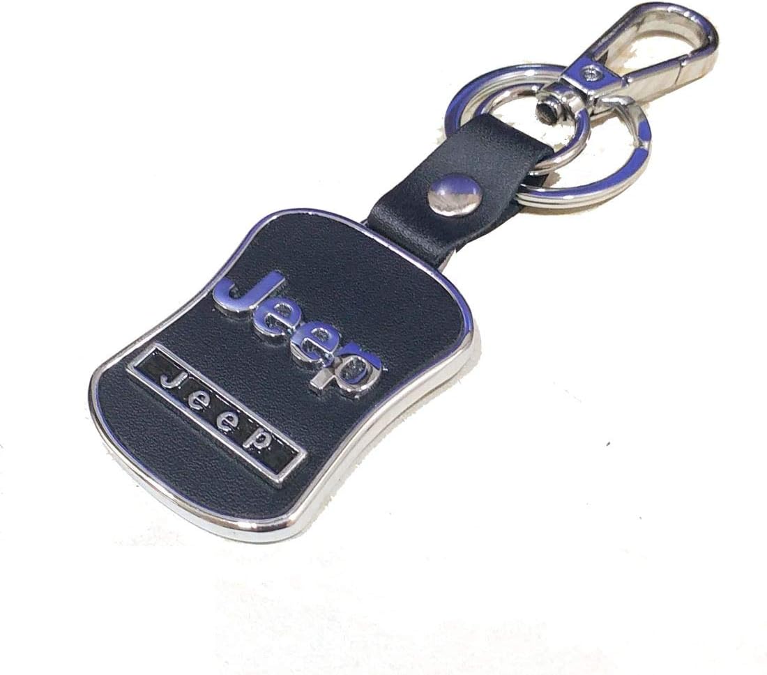 eShop24x7 Black Leather Keychain for Jeep Compass Wrangler Grand Cherokee Car Models (Imported Chrome Plated Car Logo…