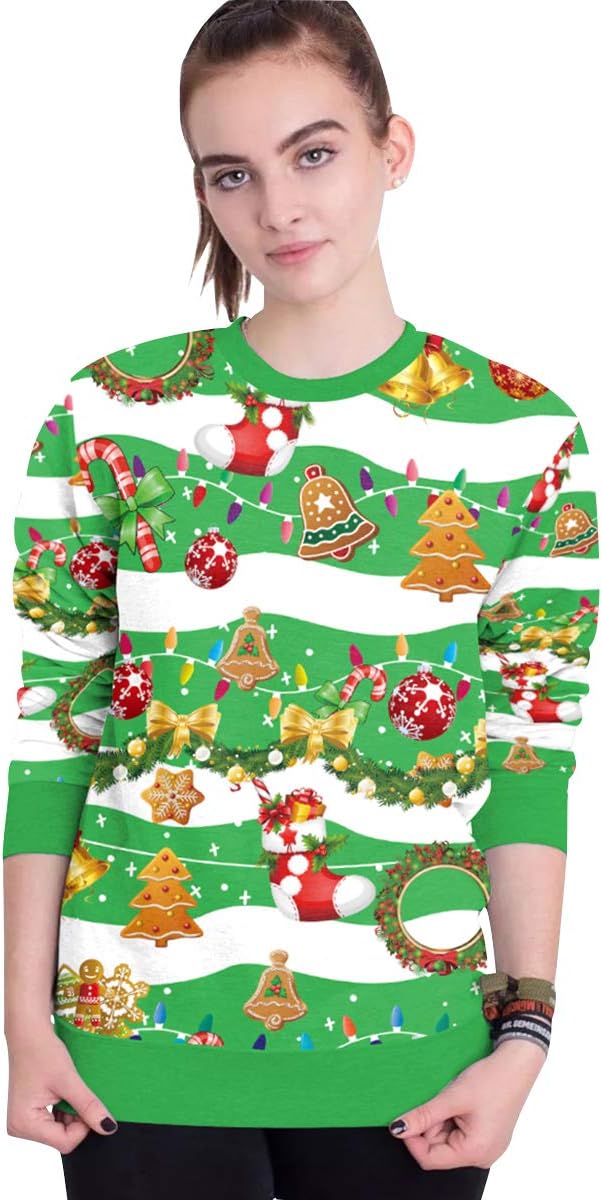 Ugly Christmas Jumpers Pullover Sweatshirt Funny Xmas Jumpers for Women Men Womens Mens Ladies Couples Tacky Novelty 3D Reindeer Santa Christmas Jumper Worst Unisex Rude Sweatshirts Cool Plus Size