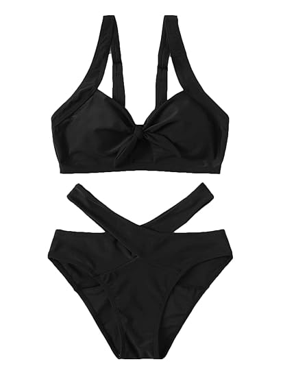 Didk Maillots De Bain 2 Pièces Bikini Avec Nœud Push Up Rembourré Taille Haute Bikini De Plage Piscine