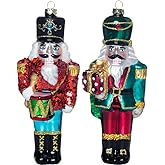 Set of 2 Glass Nutcracker Ornaments for Christmas Tree Decorations, Cute Hand Blown Glass Nutcracker Christmas Ornaments