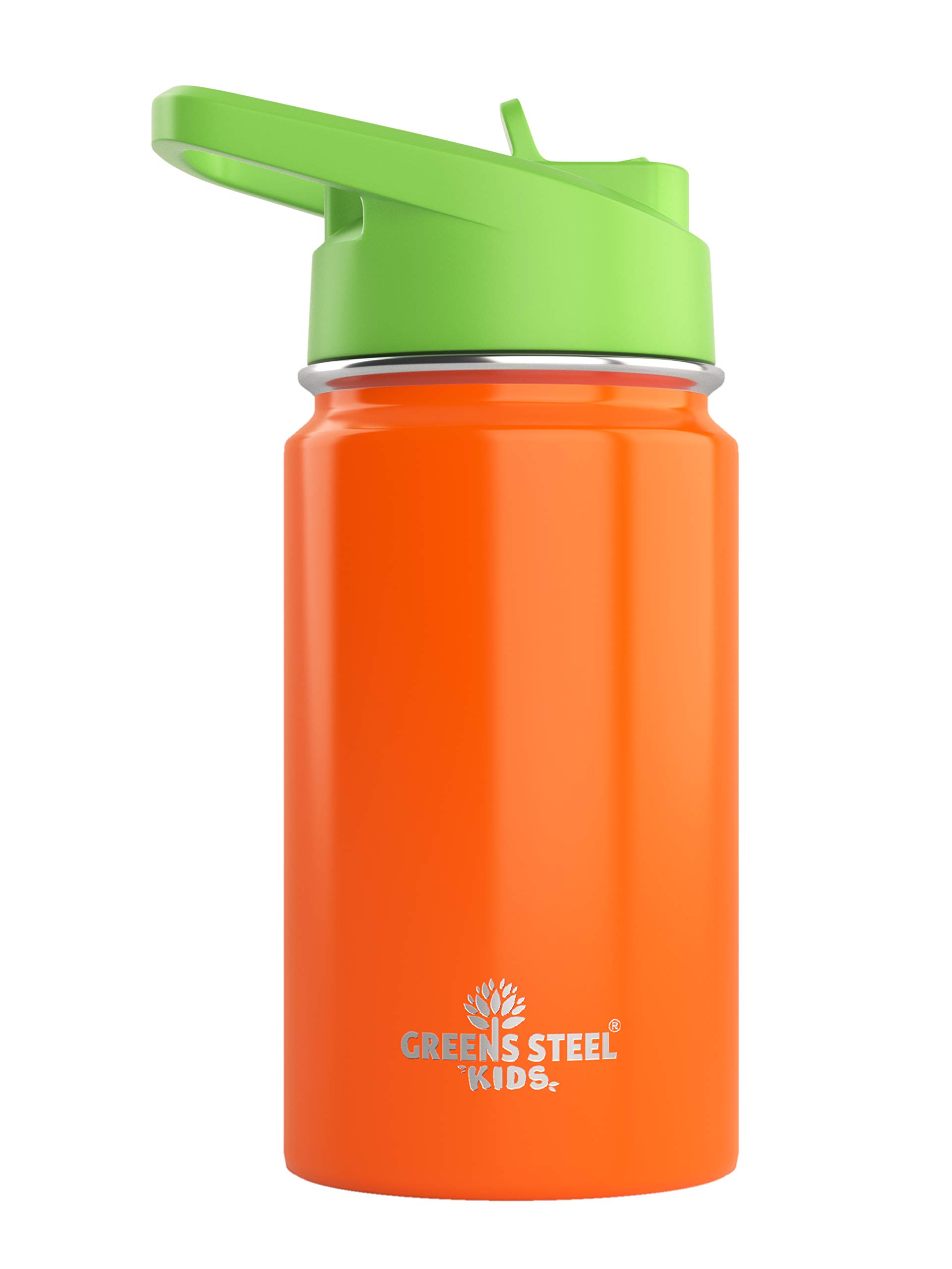 Kids Water Bottle - 350ml, Orange | Leak Proof with Straw & Handle | 12 Cold | Insulated, Double Wall Stainless Steel | Easy Sip Toddler Cup | Child's Flask | Eco Friendly