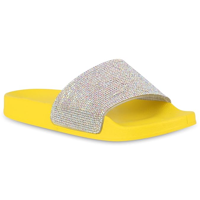 Stiefelparadies Damen Sandalen Pantoletten Strass Flandell