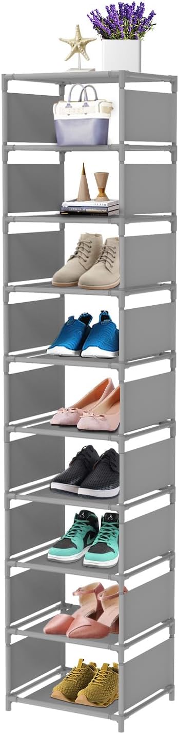 esonstyle 10-Tier Narrow Shoe Rack Metal Storage Organizer Tall Stackable