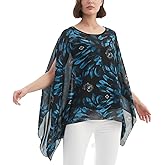 Wiiiwish Women's Floral Chiffon Blouse Batwing Summer Hippie Sheer Loose Caftan Poncho Tunic Shirt Tops
