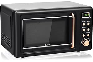 COSTWAY Countertop Microwave Oven, 0.7Cu.ft Vintage Microwave with 5 Micro Power Levels, 8 Pr-Programmed Settings, Child Lock