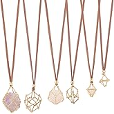 SUNNYCLUE 1 Box 6pcs 3 Sizes Crystal Necklace Holder Stone Cage Holder Gold Metal Brass Bar Connected Empty Gem Stone Cage Necklaces Chain Faux Suede Cords for Jewelry Making Adults Wedding Gifts