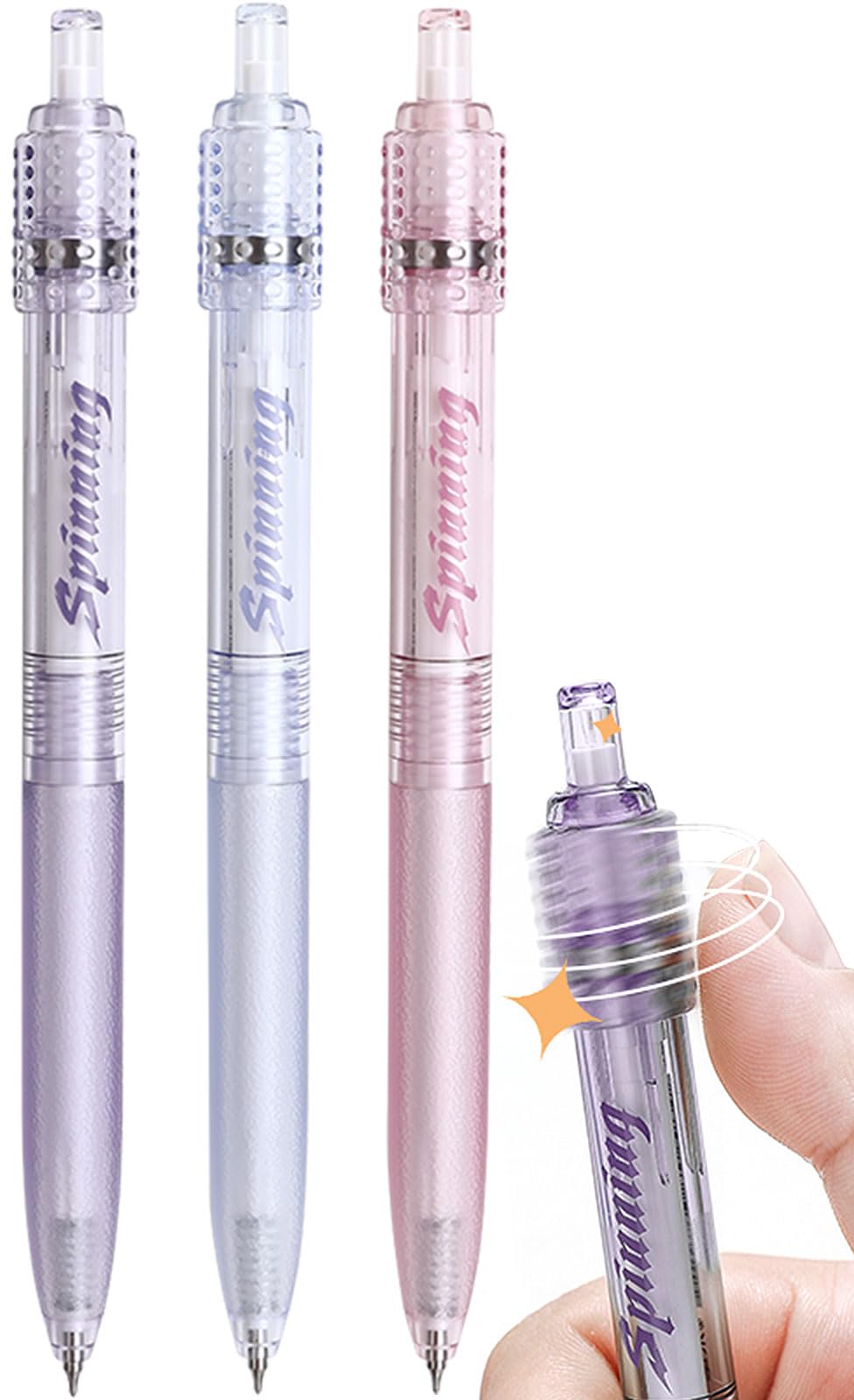 Archic Retractable Black Gel Ink Rotary Ballpoint Pens Pack of 3 (Purple Blue Pink)
