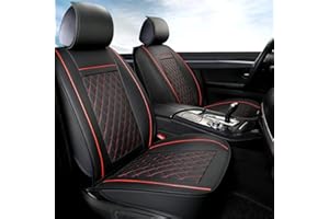 GIANT PANDA Front Car Seat Covers, Leather Car Seat Protectors Waterproof Seat Covers Cushion, Driver Seat Cover Universal Fit for Most Sedans SUV Pick-up Truck, Black+Red