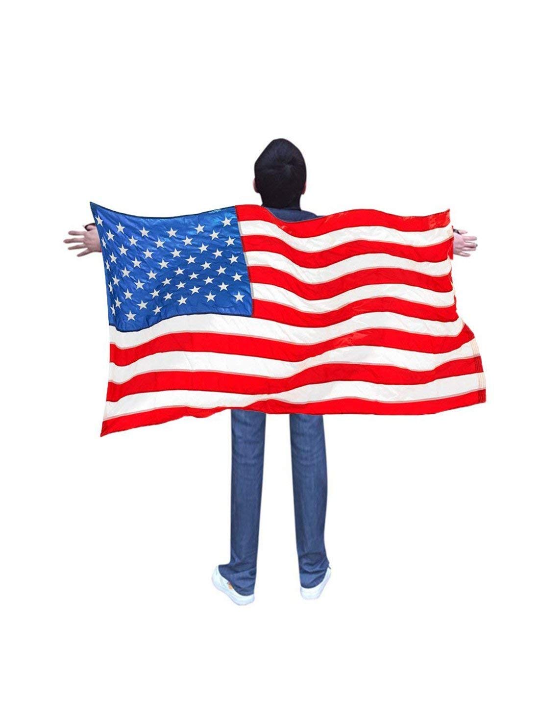 DomeStar USA American Flag Cape Cloak Costume, Wearable Flag with Sleeves Classic Flag, 2 Differents Wearing Methods