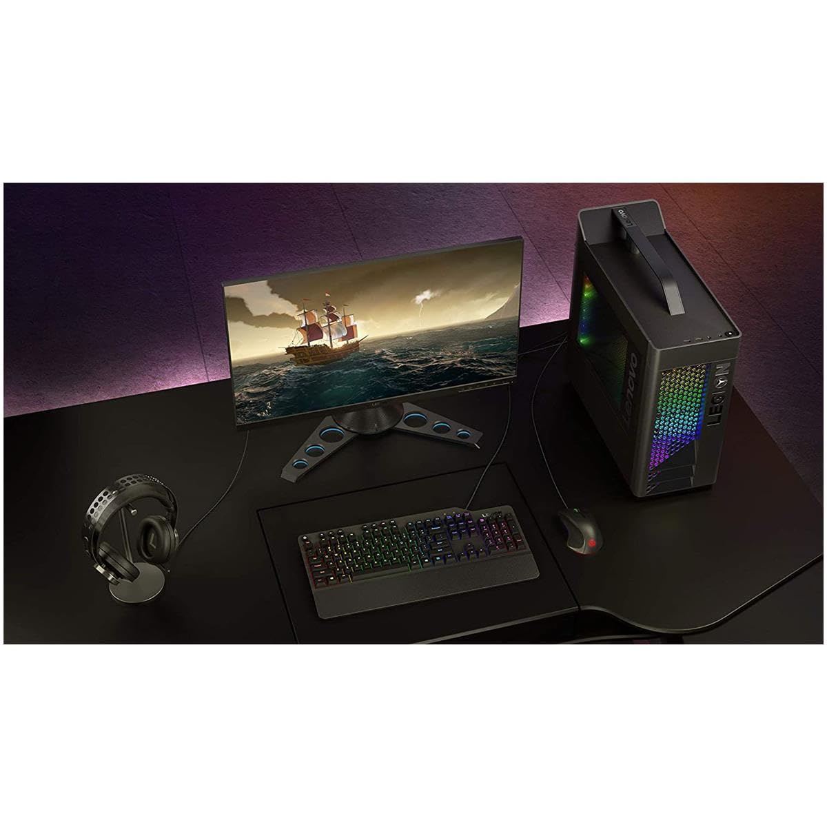 Lenovo GY40T26478 Legion K500 RGB Mechanical Gaming Keyboard, 3 ZONE Full-size Keyboard, 7 user Programmable Hot Keys; 16.8 Million Colors, 50 Million-Click Red Mechanical Keys, Detachable Palm Rest