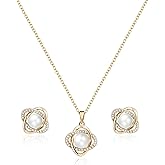 Teppdfann 14K Gold Plated and Silver Pearl Jewelry Set for Women - Matching Pearl Necklace and Earring Set with Wrapped Design, June Birthstone Jewelry Set for Gift